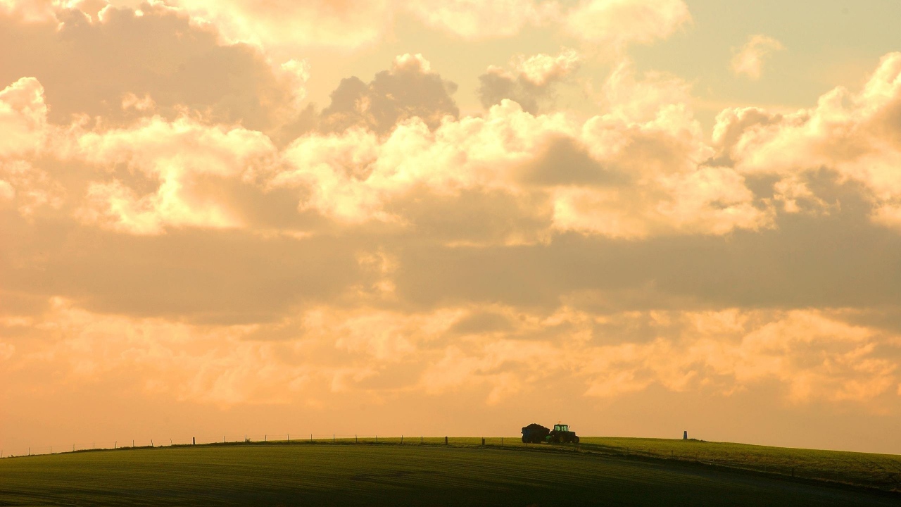 Download Wallpaper 1280x720 Sky, Clouds, Tractor, Field, Village