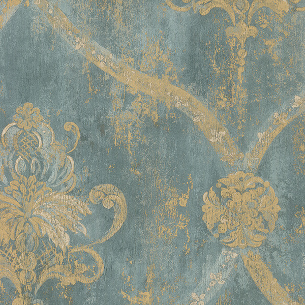 Light Green and Gold Damask - CH28248 - Traditional - Wallpaper