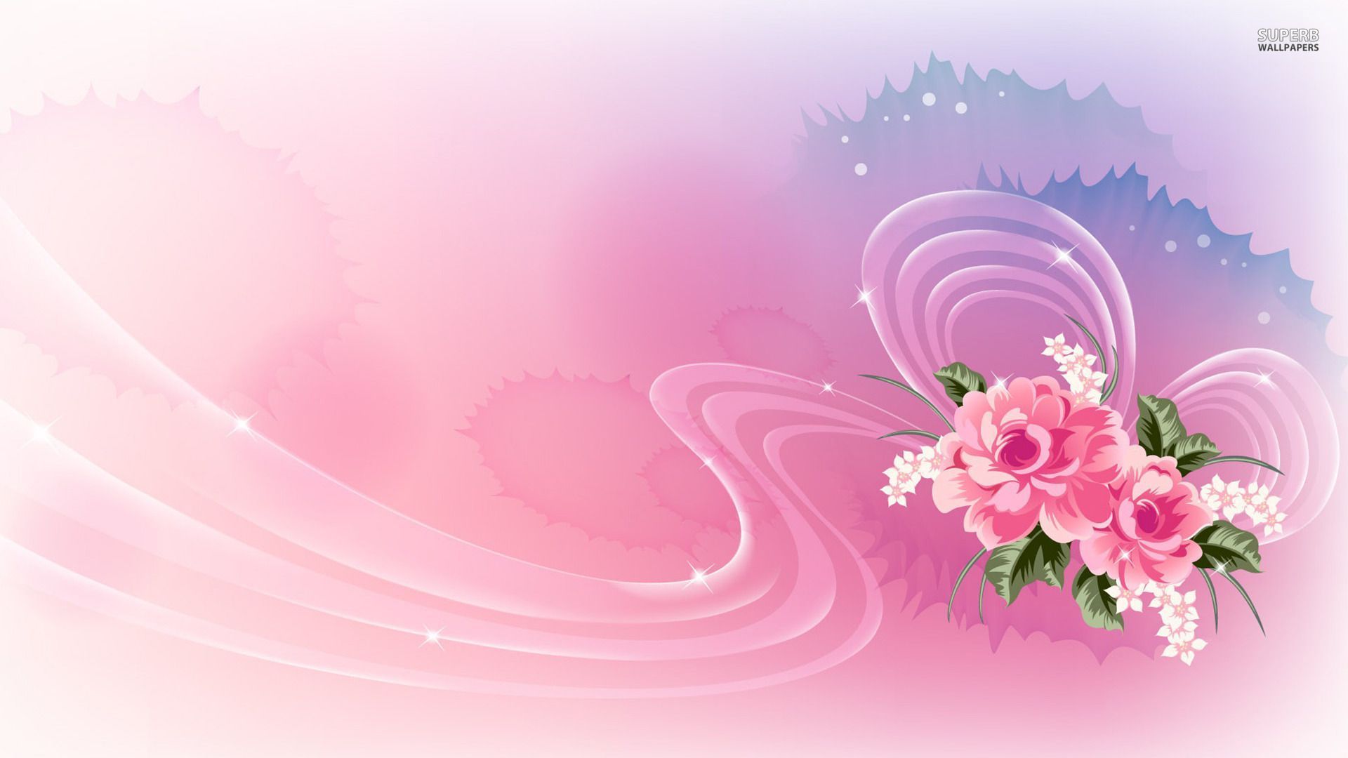 Pink roses on translucent ribbon wallpaper - Artistic wallpapers ...
