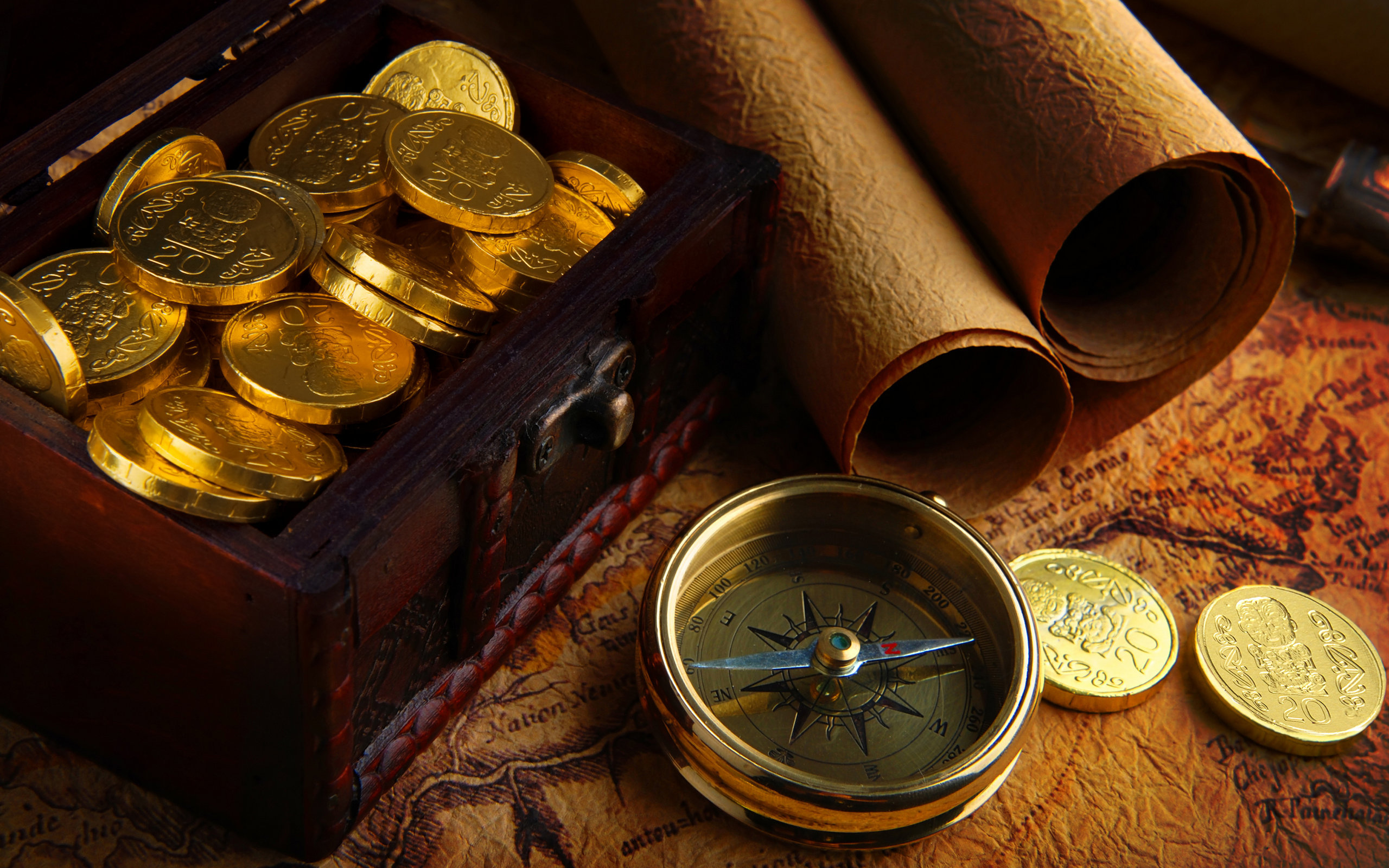 Treasure map and treasure of gold coins wallpapers and images