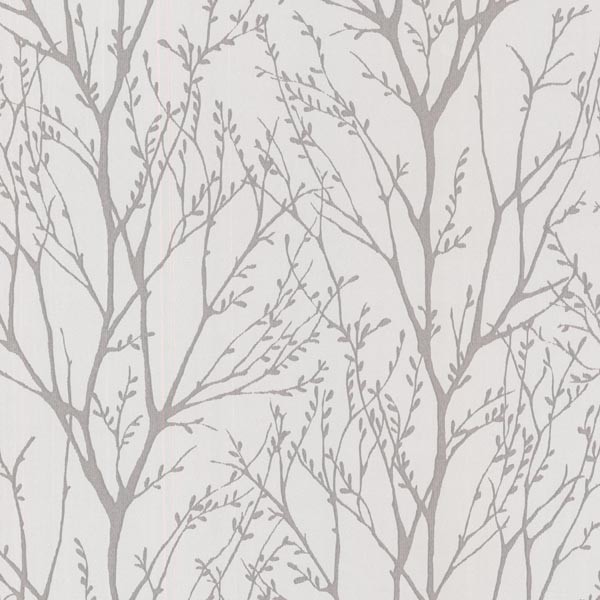 Delamere Pewter Tree Branches Wallpaper, Bolt - Contemporary