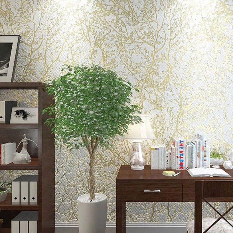 Modern Home Decorative Tree Design Wall Paper Gold Texture ...