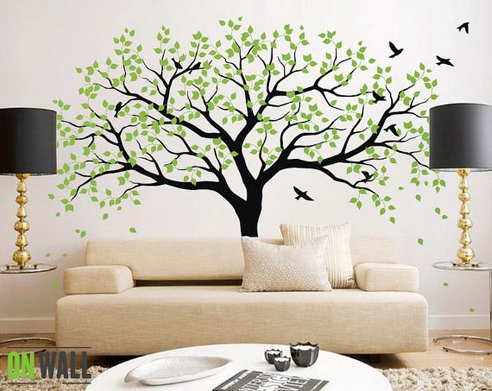 Living Room Ideas with Green Tree Wall Mural - Wallpaper Mural