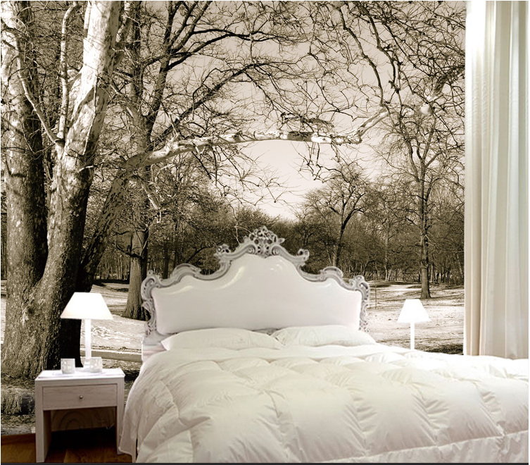 Large 3D stereo wallpaper black and white nature forest trees
