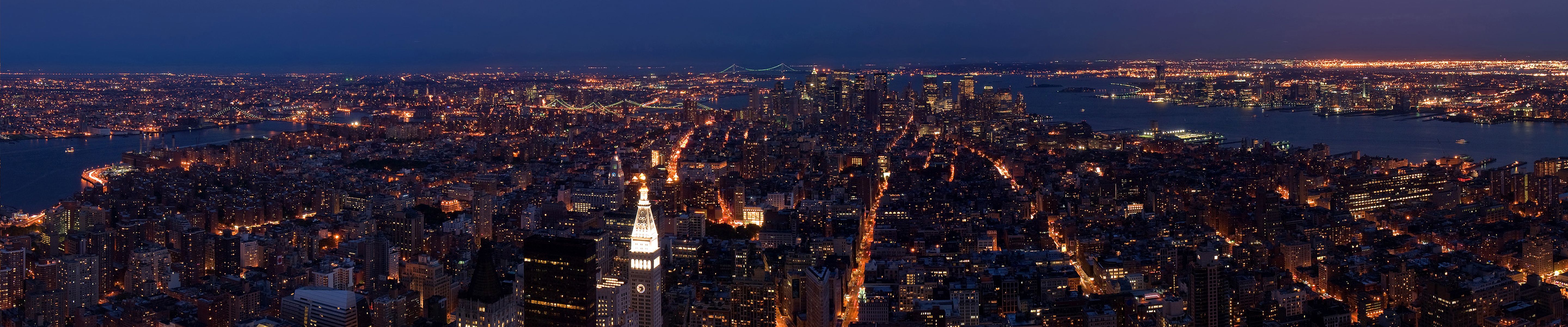 Wallpaper New York Manhattan night panoramic – Triple monitor ...