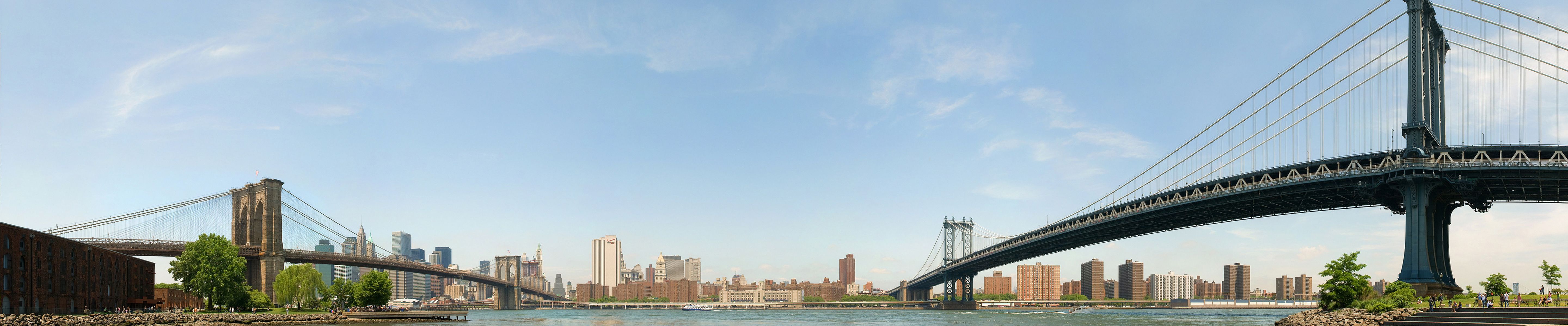 Wallpaper New York Brooklyn Bridge (L) Manhattan Bridge (R ...