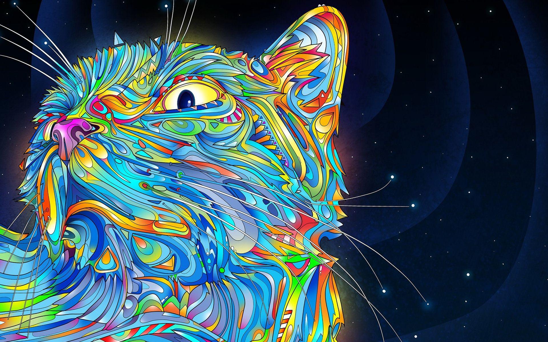 Cat Trippy Creative Colorful Wallpaper High Quality Wallpapers ...