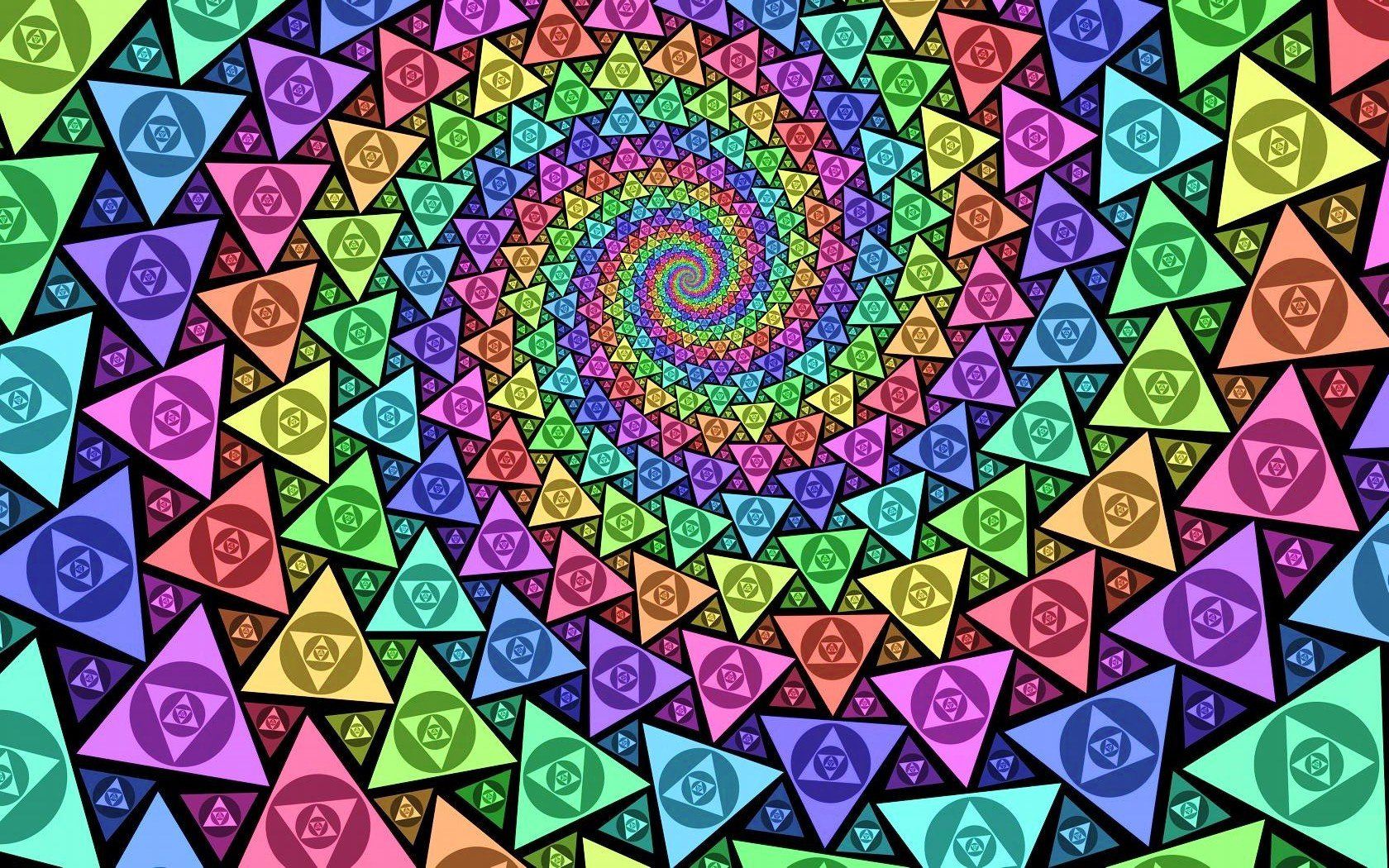 Spiral psychedelic rainbows trippy colors triangles wallpaper
