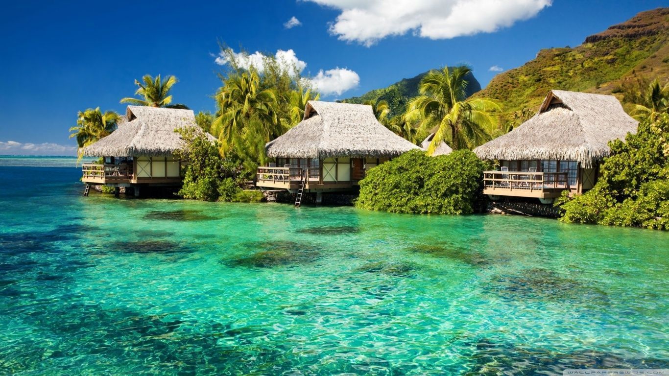 Water Bungalows On A Tropical Island HD desktop wallpaper : High ...