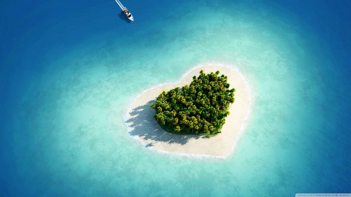 Aerial View Of Heart Shaped Tropical Island HD desktop wallpaper