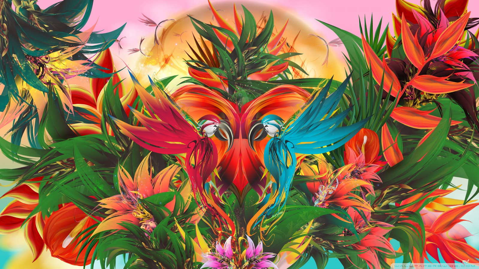 Abstract Tropical Jungle Paradise Illustration Hd Wallpaper | HD ...