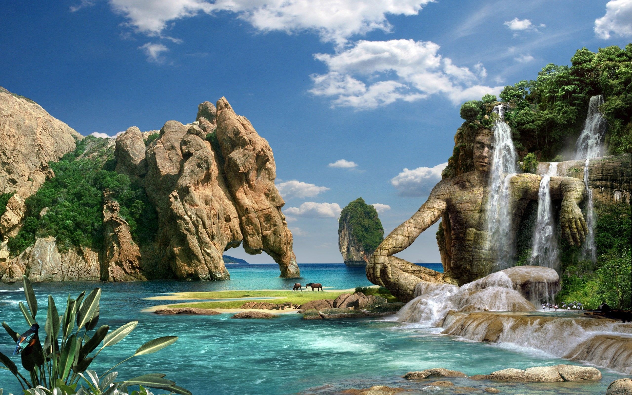 Photography manipulation cg digital art fantasy tropical waterfall ...