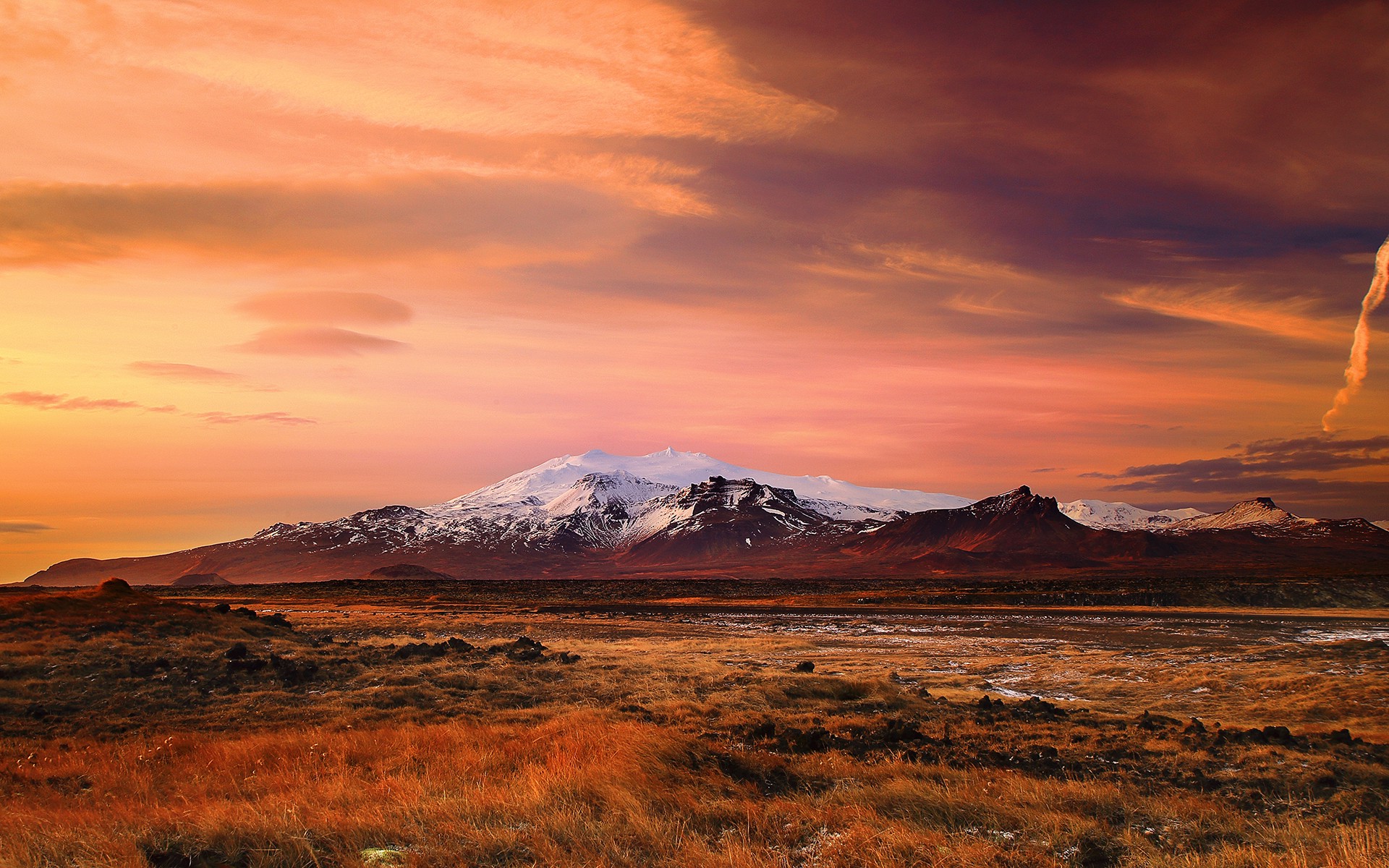 landscape, Iceland, Mountain, Sunset, Nature, Tundra, Clouds, Snow ...