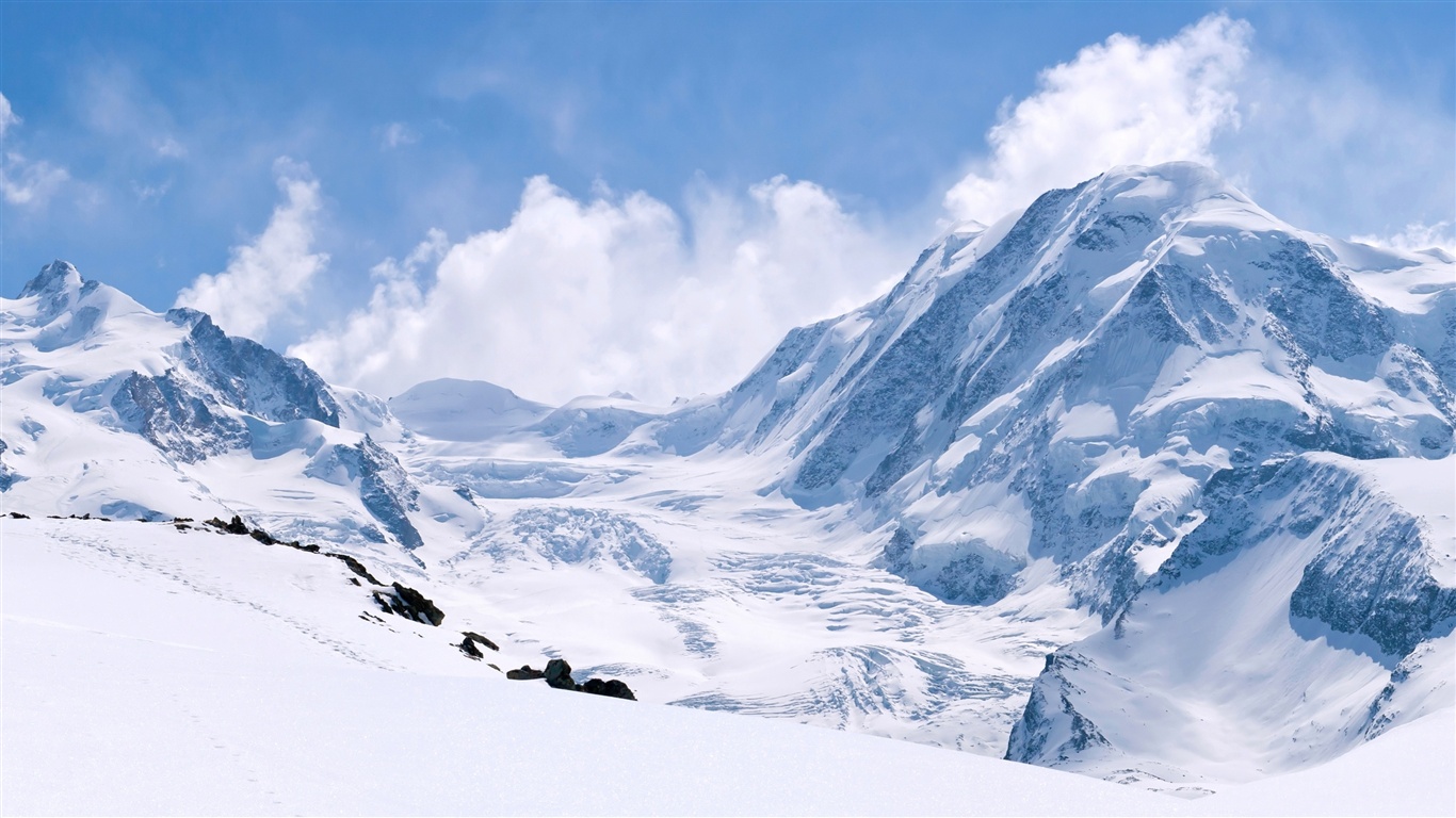 Winter snow-capped mountains, thick snow, white world Wallpaper ...