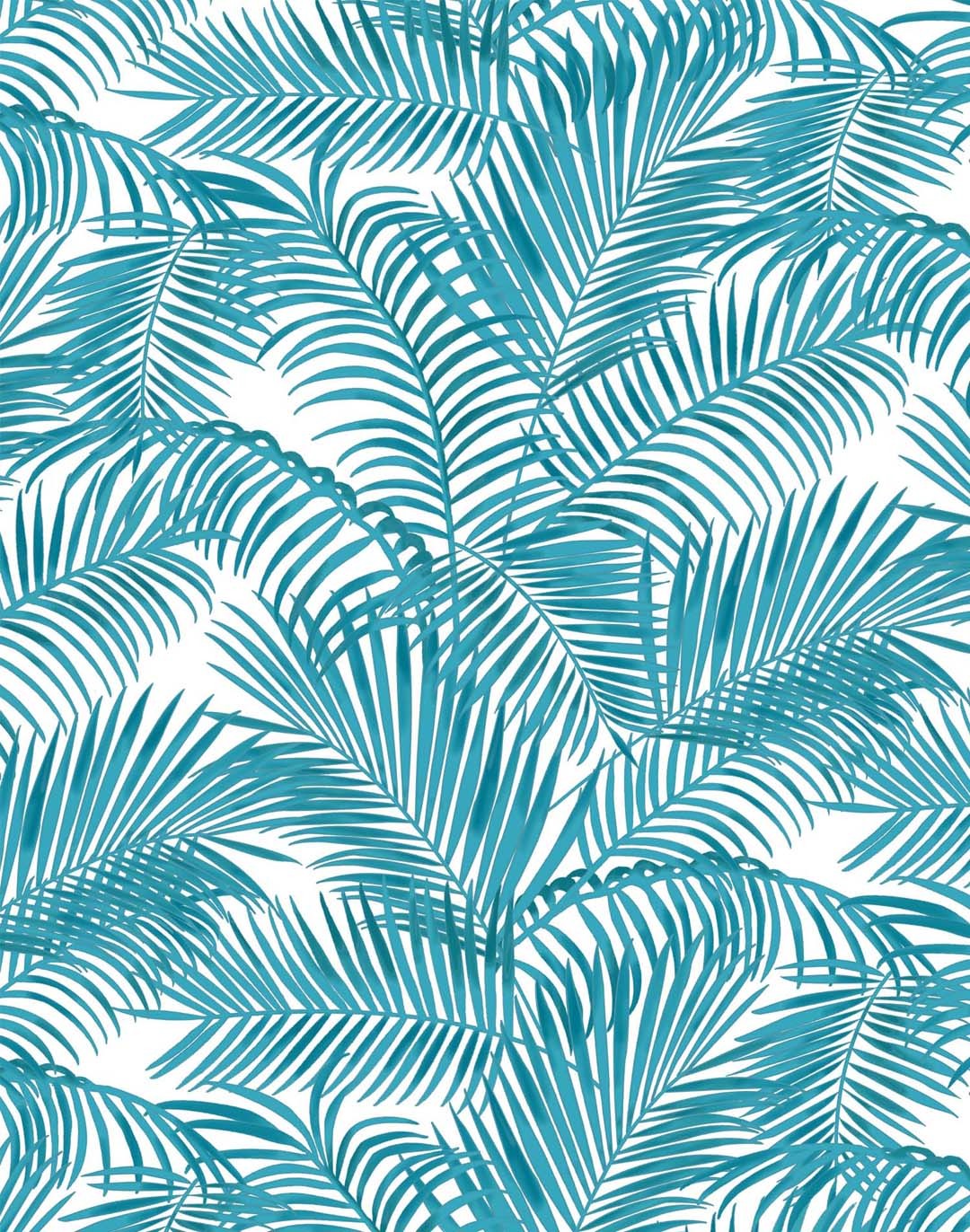 Majestic Palm wallpaper - Turquoise on White - Wallpaper