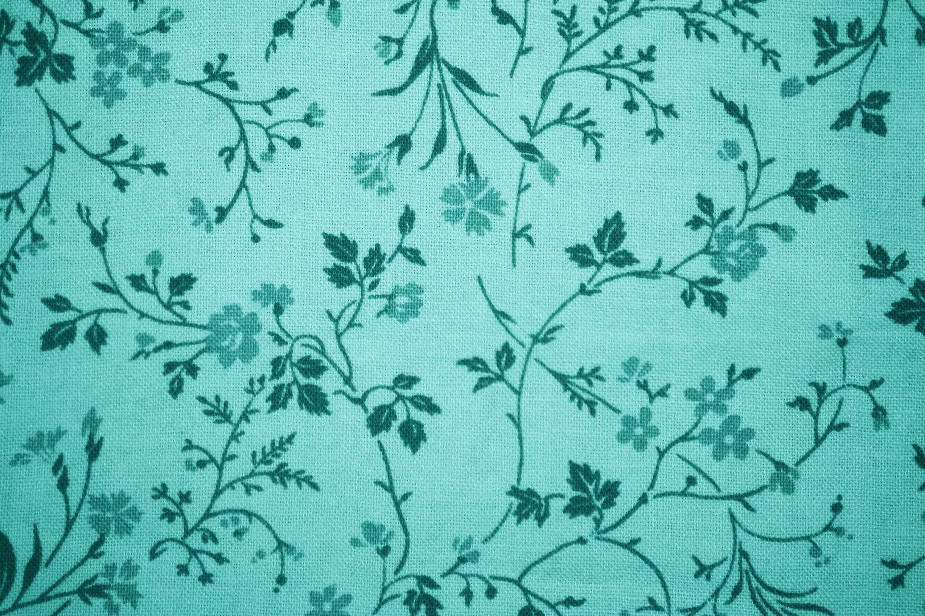 Teal Floral Print Fabric Texture Picture Free Photograph