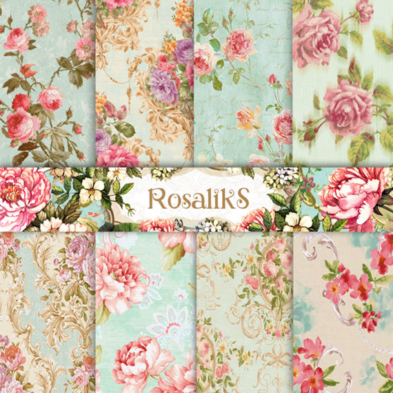 Shabby Chic Digital Paper Floral Pattern Floral by rosaliks