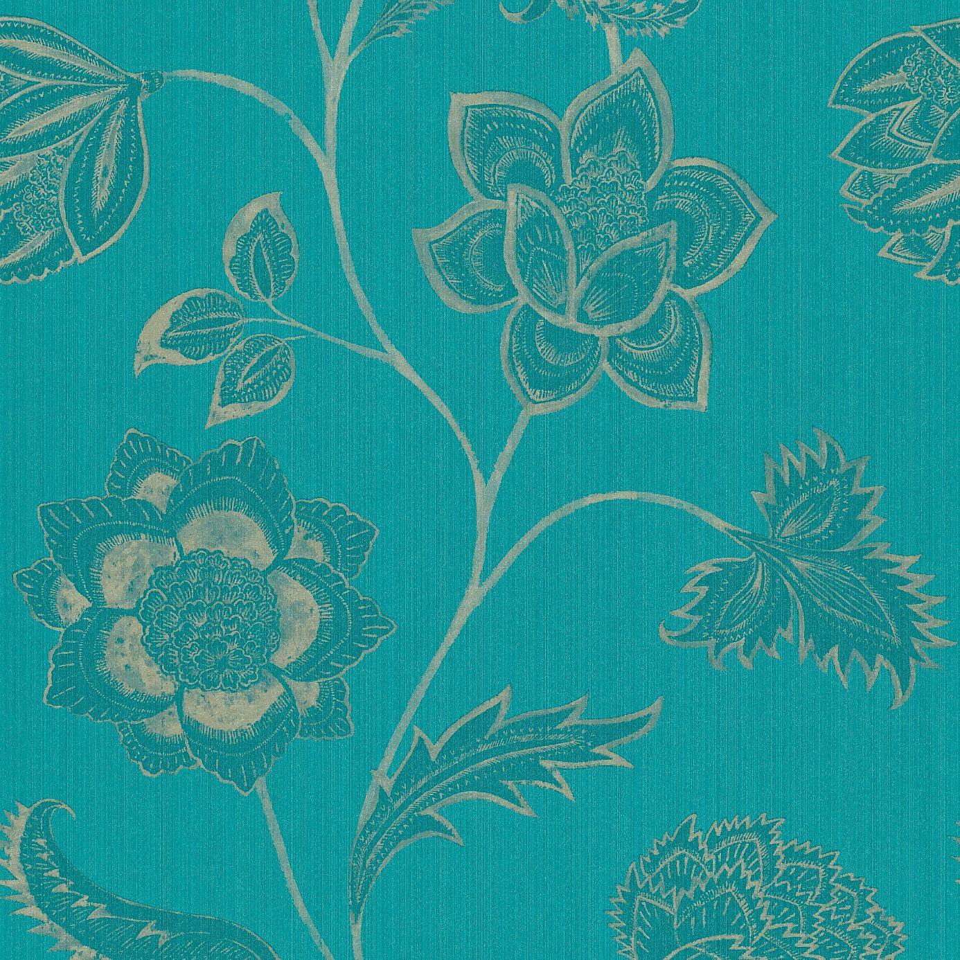 Nalini Wallpaper - Turquoise/Gilver (75106) - Harlequin Lalika ...