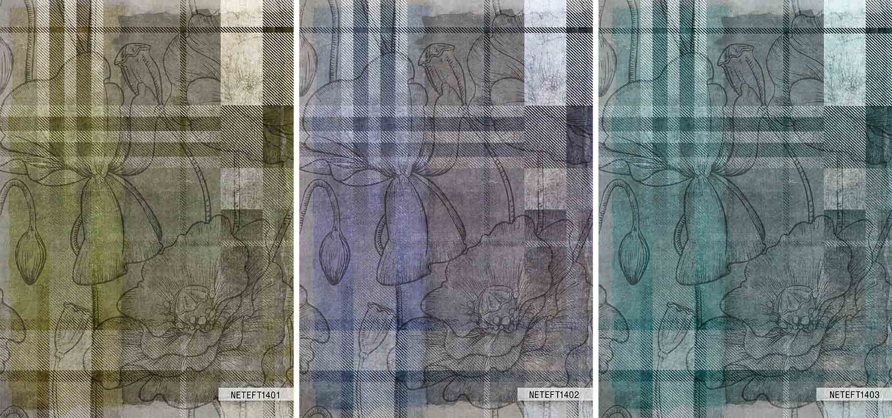 Panoramic tartan wallpaper with floral pattern FLORAL TWEED by ...