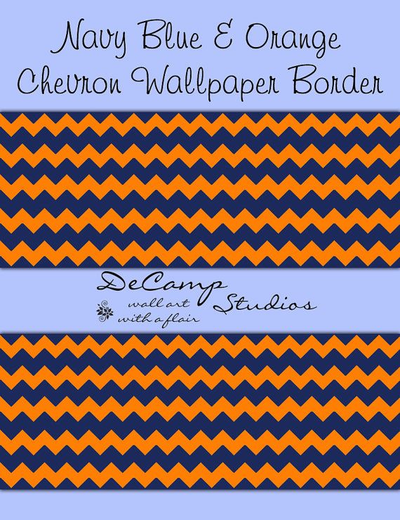 Navy Blue and Orange Chevron wallpaper border wall decals for baby