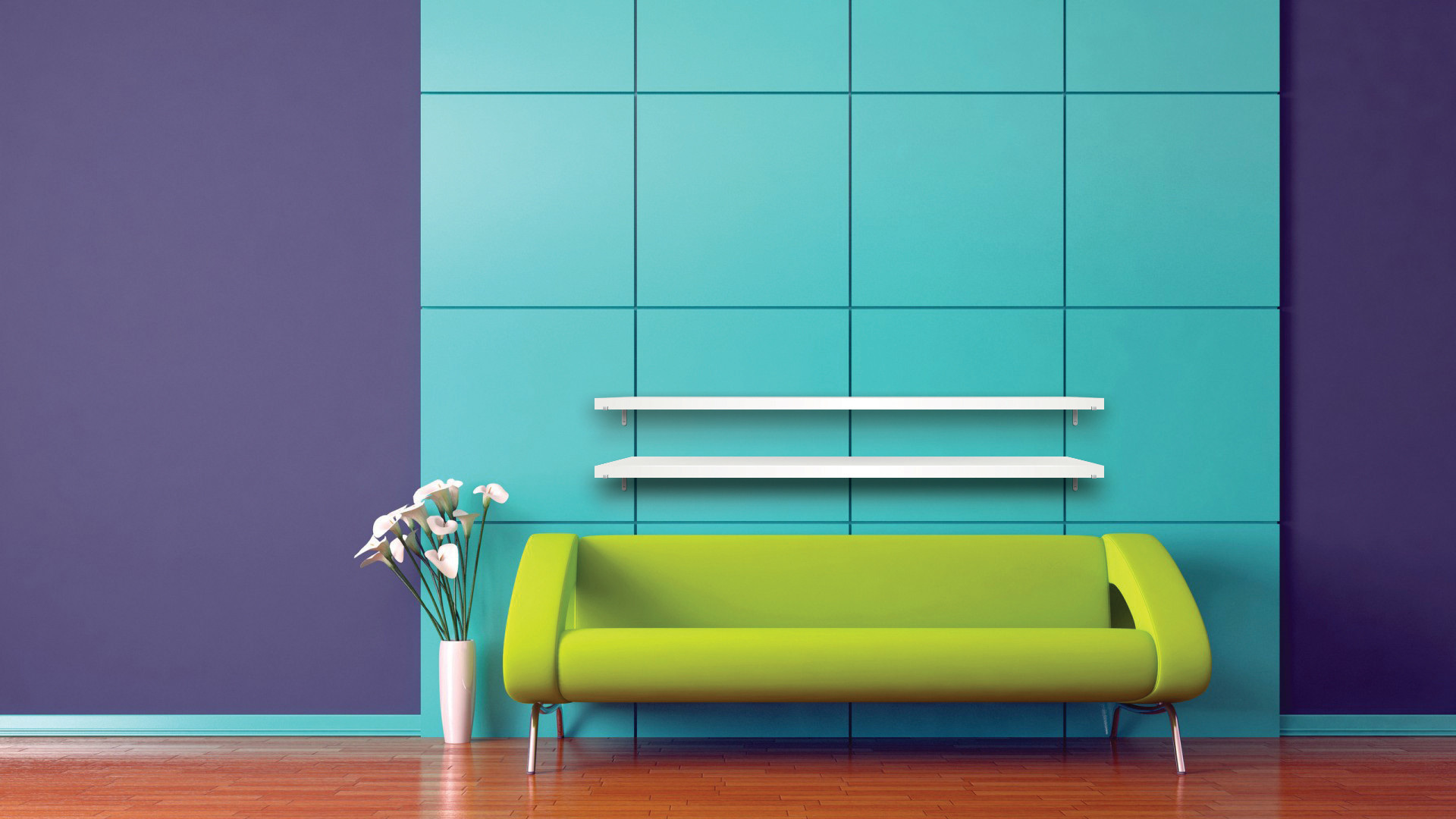 Green Sofa with Shelves : wallpapers