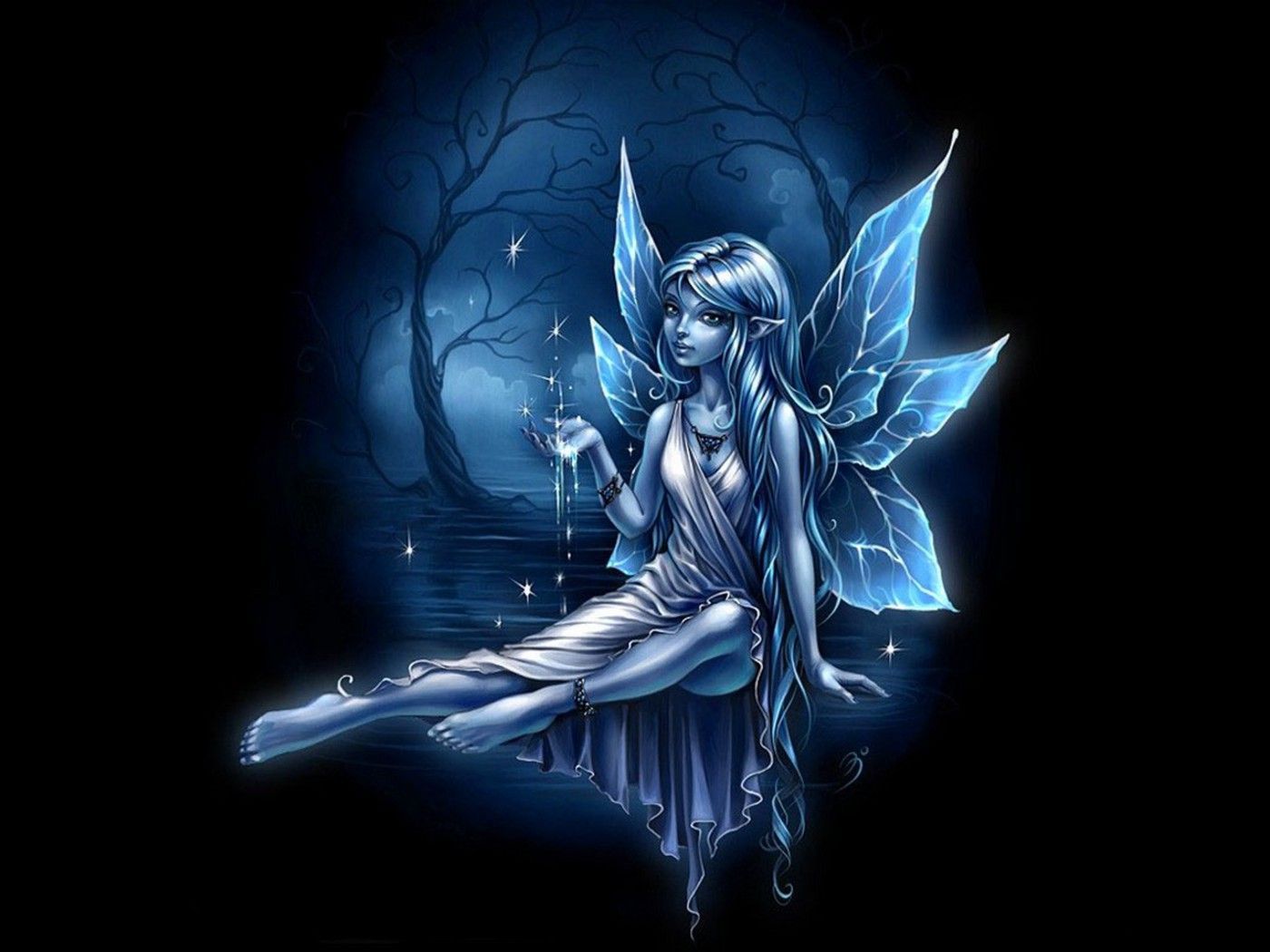 Download Blue Fairy Fantasy Angel Wallpaper 1400x1050 Full HD