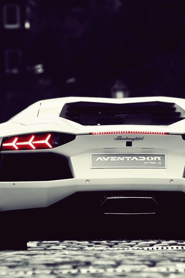 640x960 White Lamborghini Aventador LP700-4 Rear Iphone 4 wallpaper