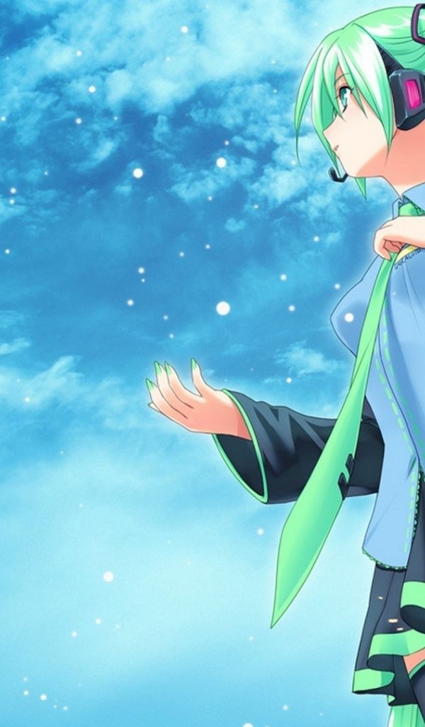 600x1024 Anime Girl Sky Snow Head Phone Galaxy tab 2 wallpaper
