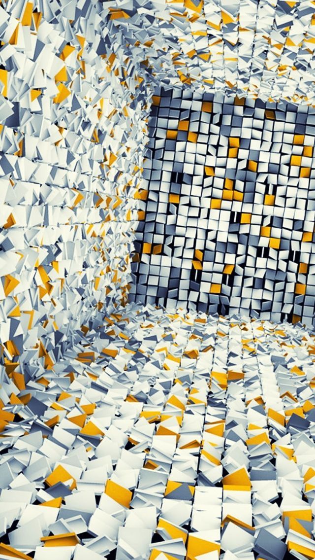 640x1136 White Gray and Yellow 3D Tiles Iphone 5 wallpaper