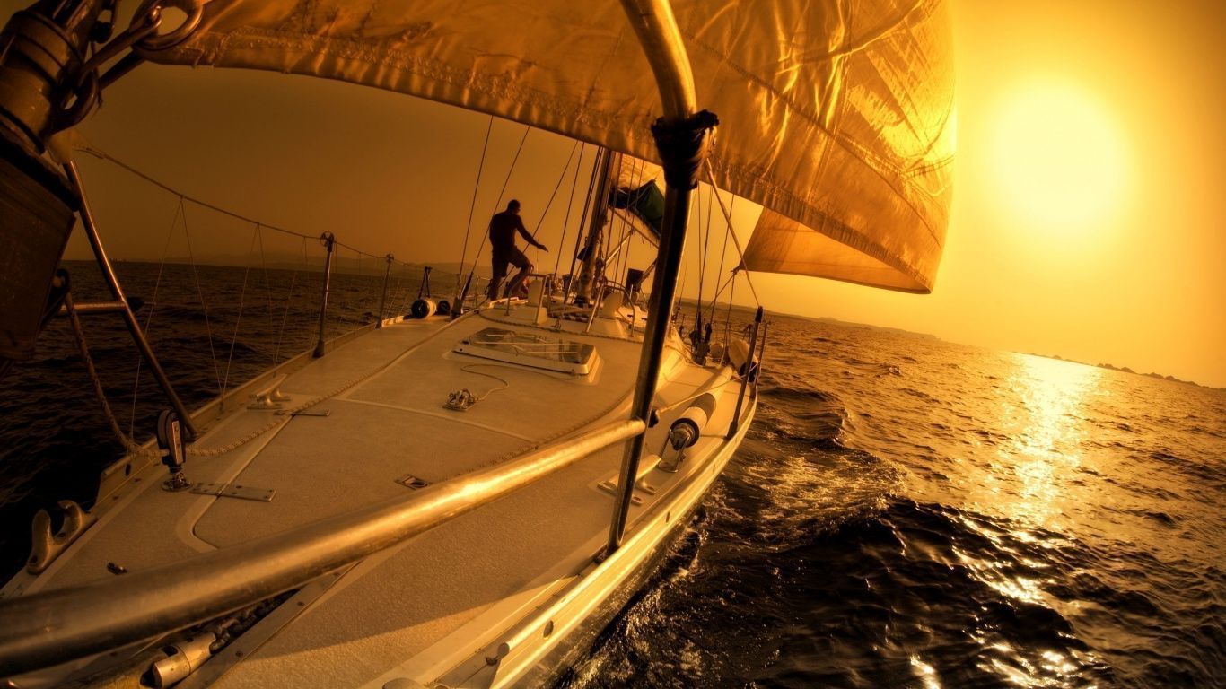 1366x768 Sailing sunset hd Wallpaper