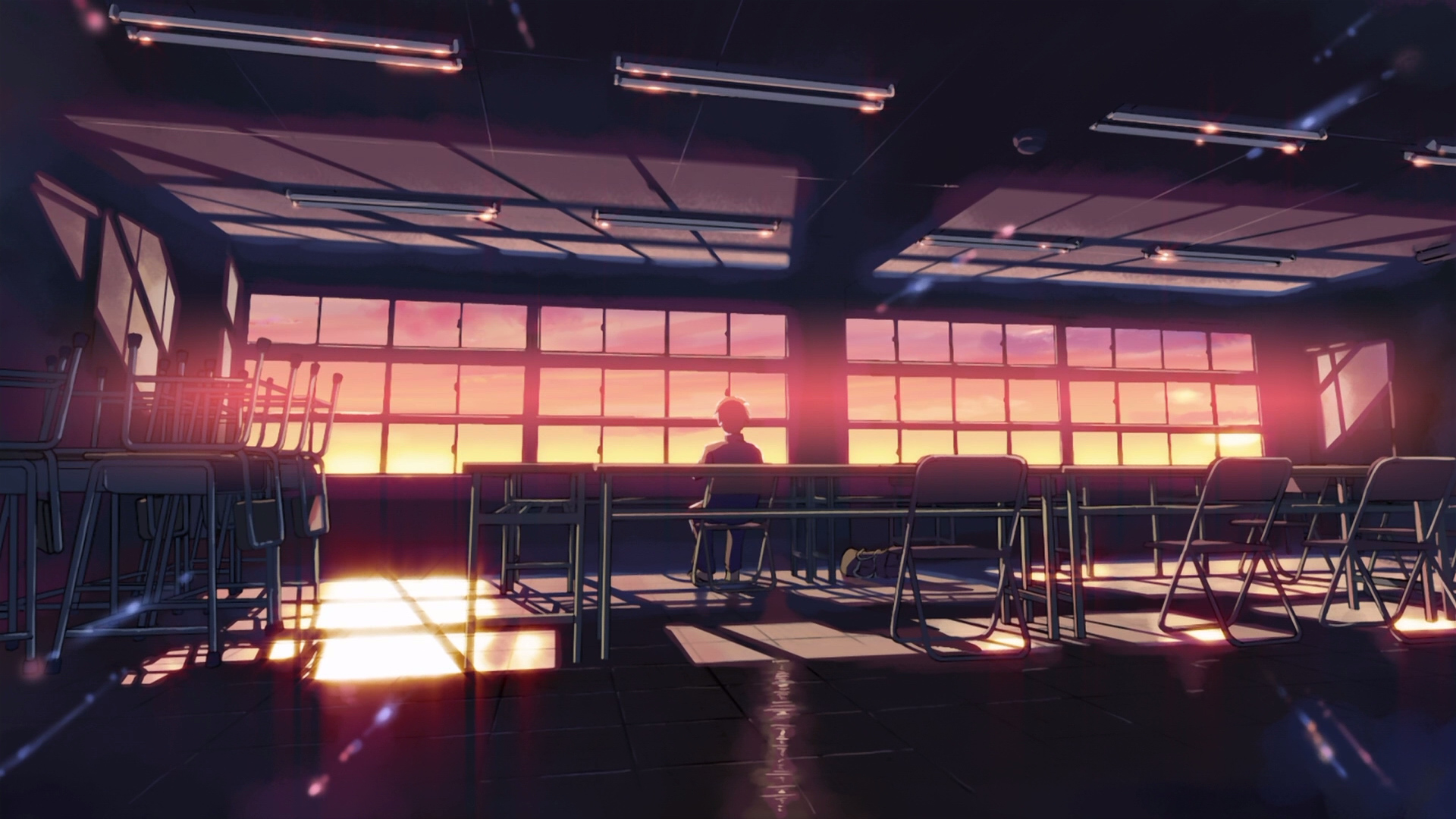 sunset, school, classroom, Makoto Shinkai, lonely, 5 Centimeters ...