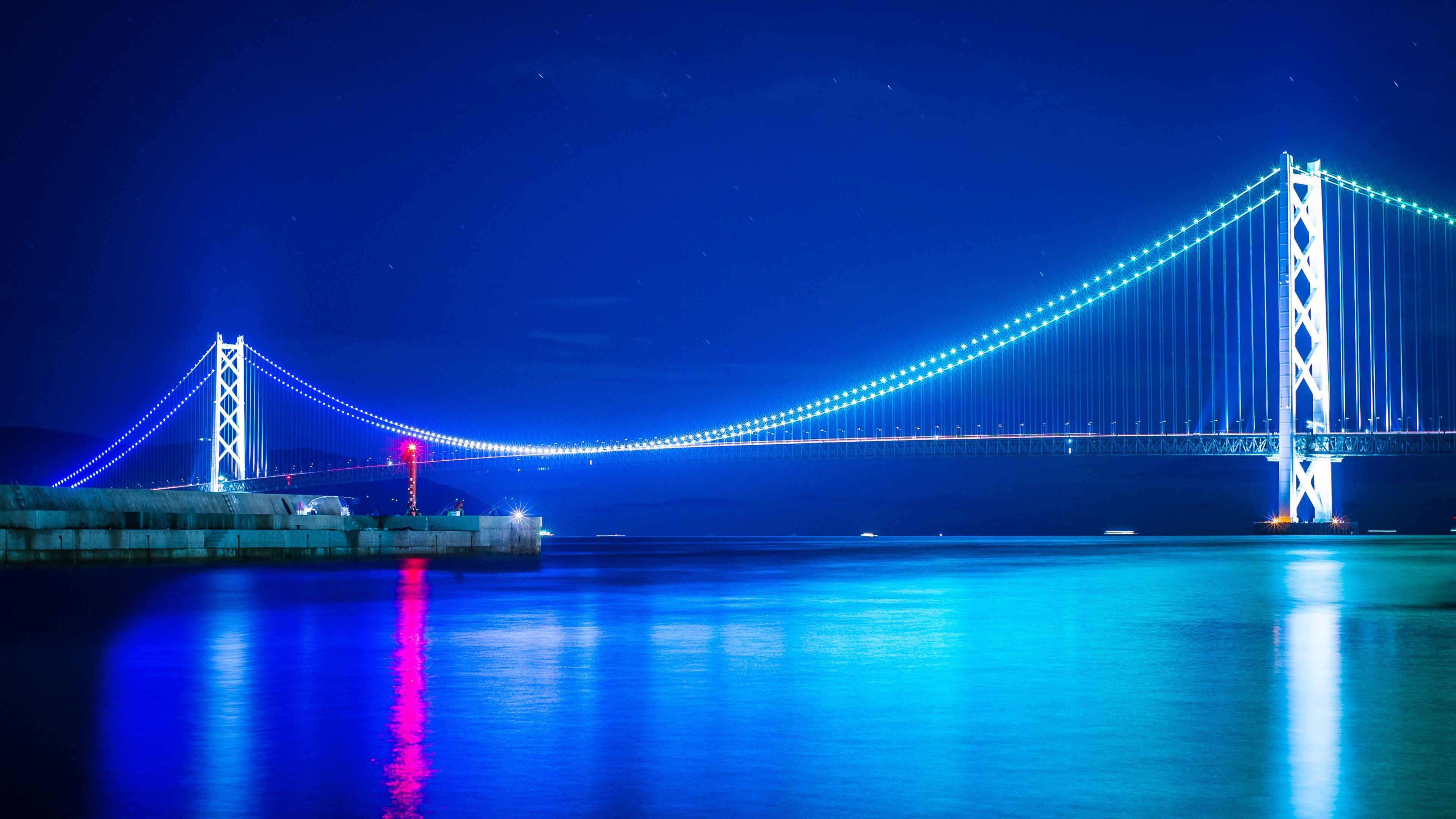 The akashi kaikyo suspension bridge lit at night wide wallpaper 3840x2160