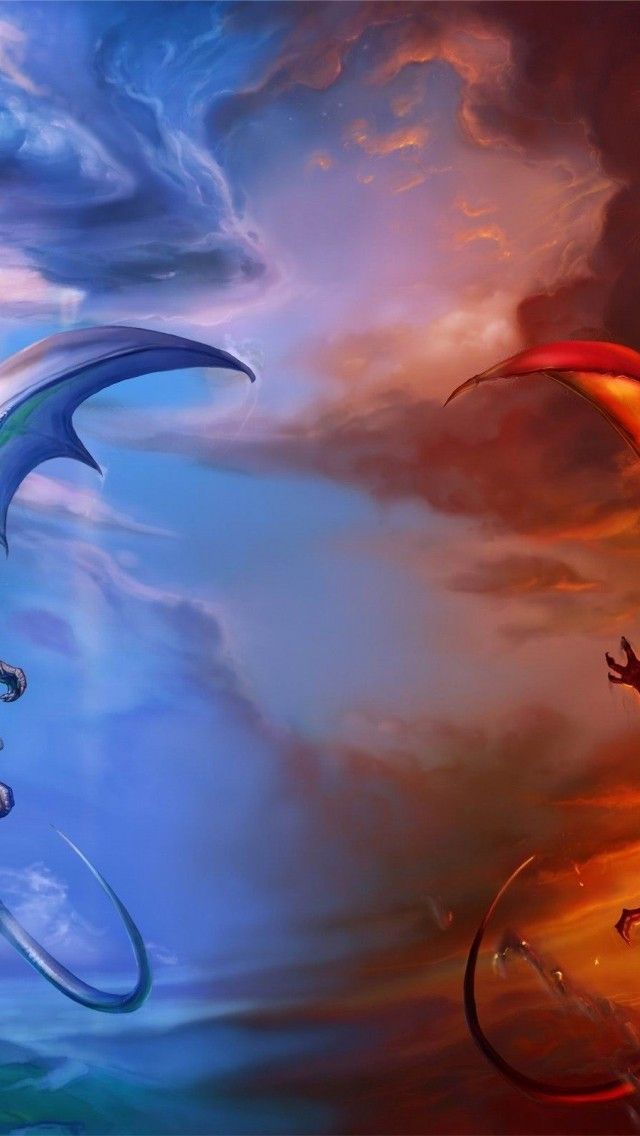 Iphone 5 wallpapers 1136x640 Ice Dragon Vs Fire Dragon