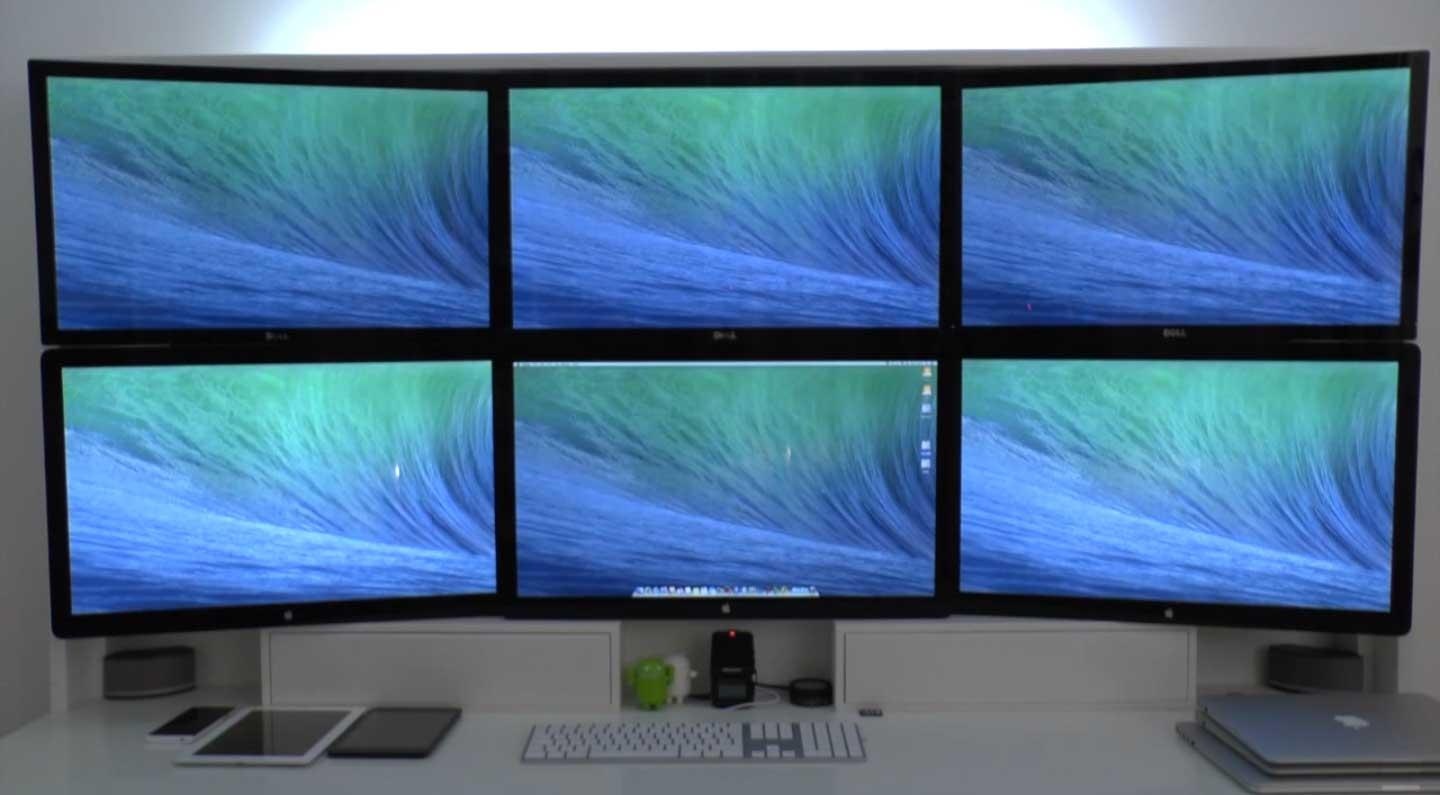 Watch OS X Mavericks multi monitor mode demoed on six 27 inch