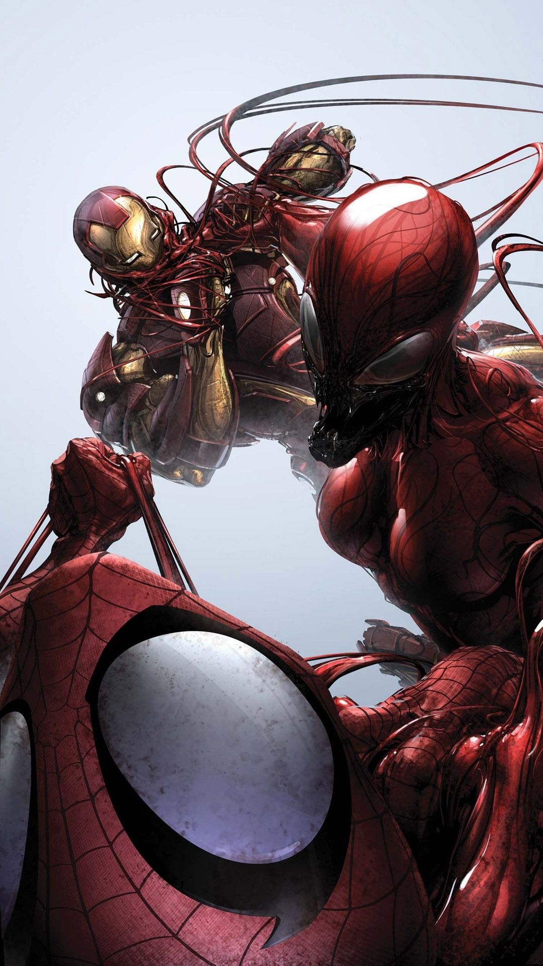 Carnage against Spider-Man and Iron Man Mobile Wallpaper 13068