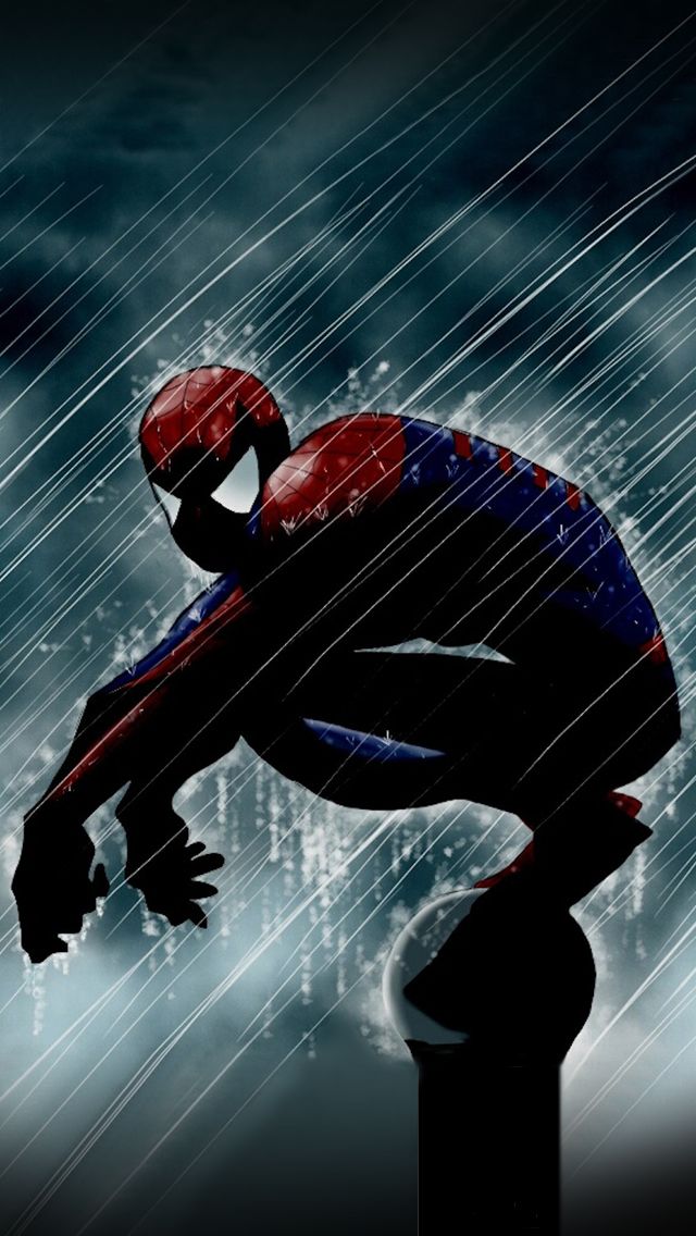 Spiderman in the rain iPhone 5 Wallpaper 640x1136