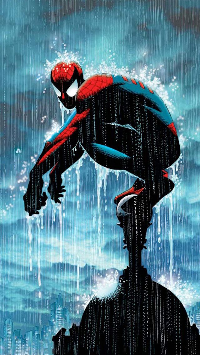 Spiderman in the rain in color iPhone 5 Wallpaper 640x1136