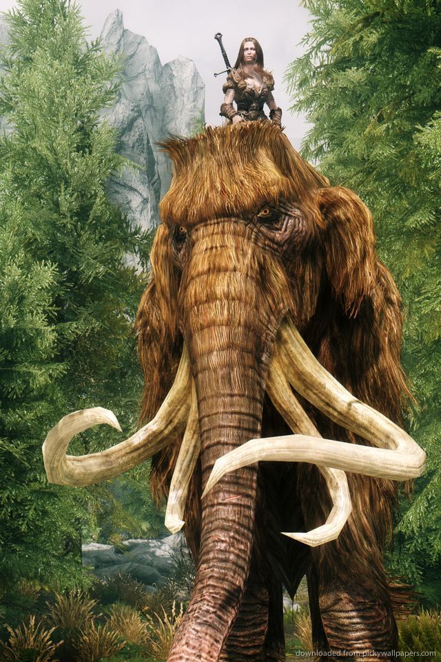 Download Skyrim Riding A Mammoth Wallpaper For iPhone 4