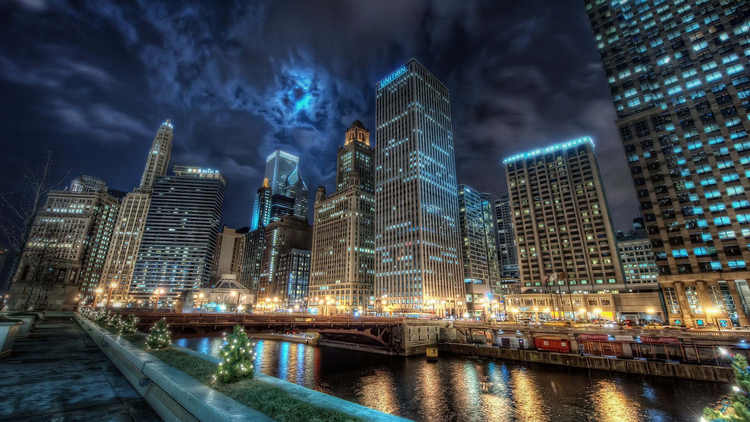 Chicago city night lights Wallpaper | 2560x1440 resolution ...