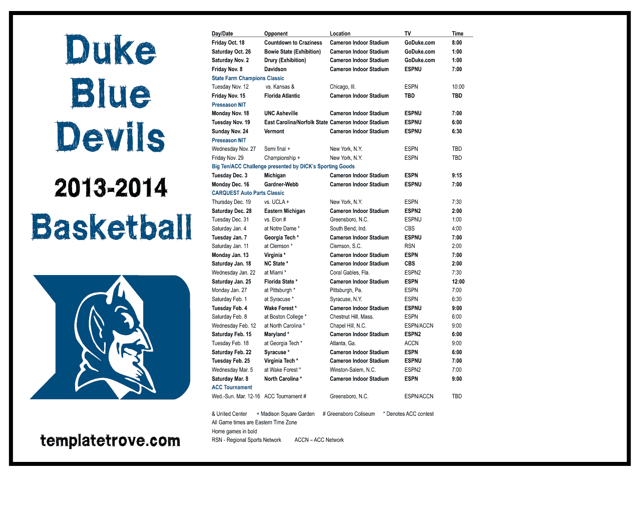2013-2014 College Basketball Desktop Wallpaper Schedules