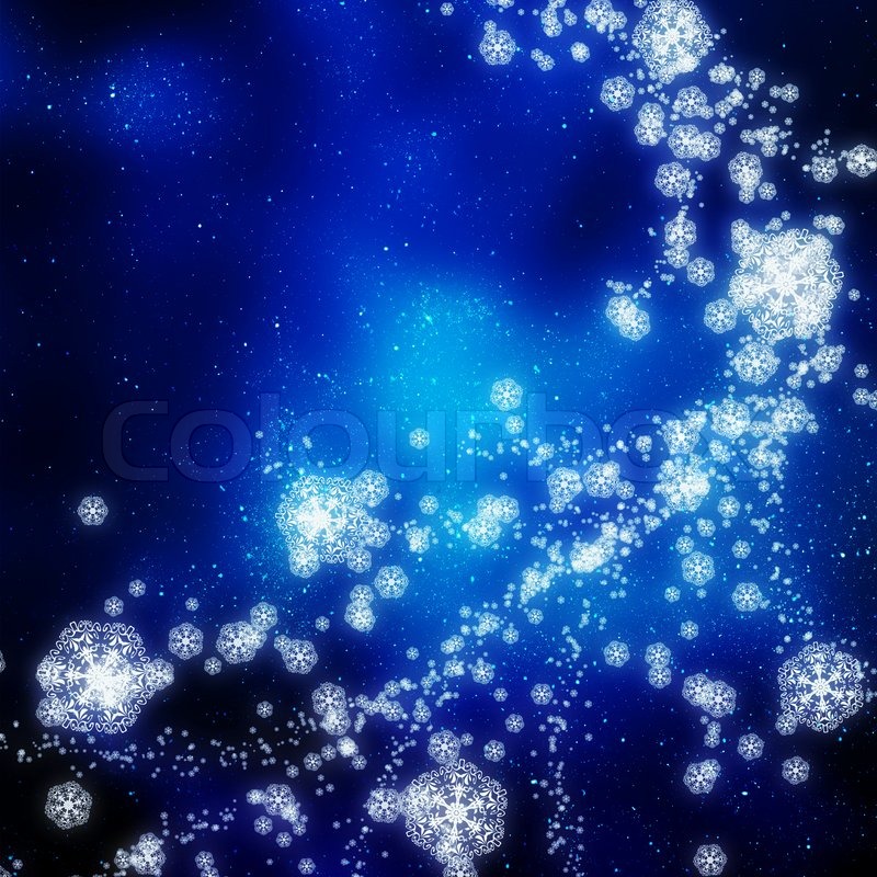 Snowflakes falling on the background of blue luminous rays | Stock ...