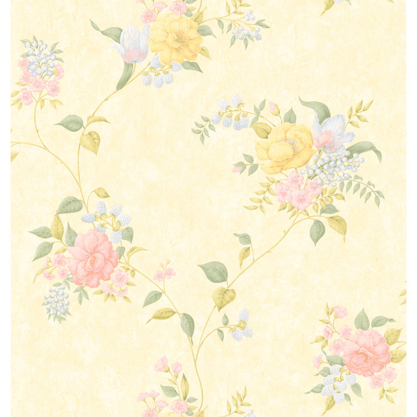 Brewster Light Yellow Floral Trail Wallpaper - 15489266 ...