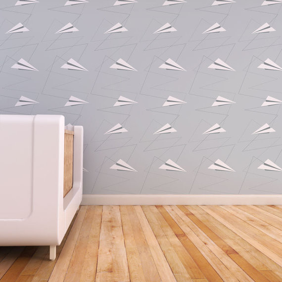 Paper Plane Wallpaper, Gray by Trendy Peas Decals - Eclectic ...