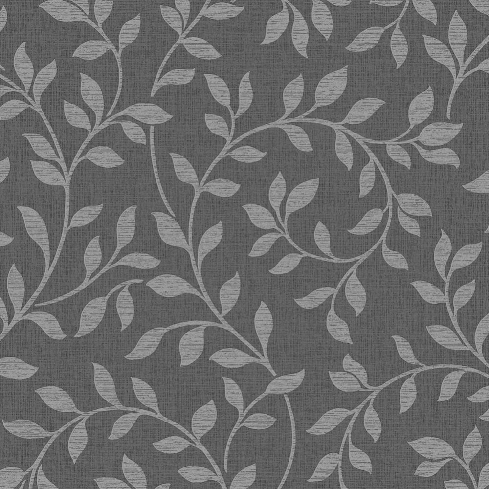 Fine Decor Torino Leaf Wallpaper Black / Silver FD40236 - Fine