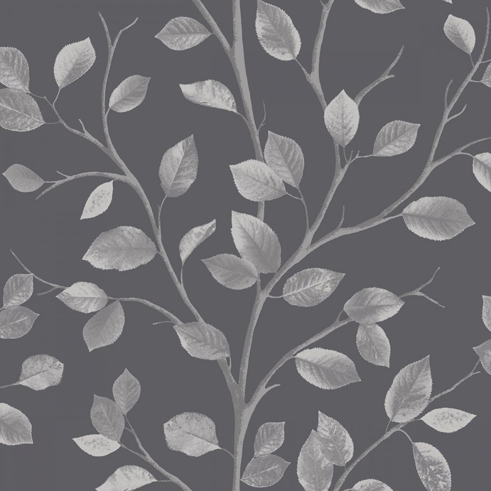 Fine Decor Woodland Leaf Wallpaper Black Silver eBay