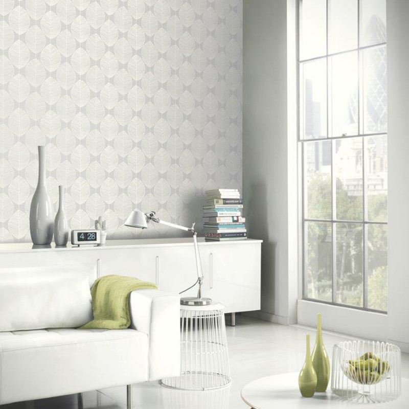 Arthouse Retro Leaf Wallpaper - Silver @ Go Wallpaper