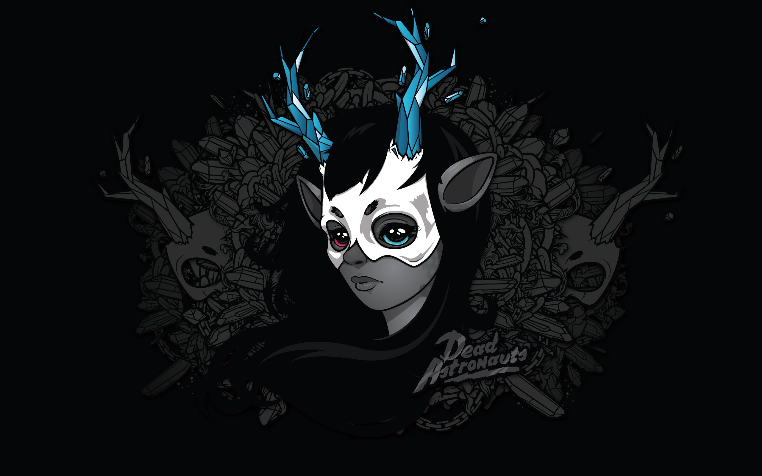 Graphic art girl crystal antlers mask wide hd wallpaper