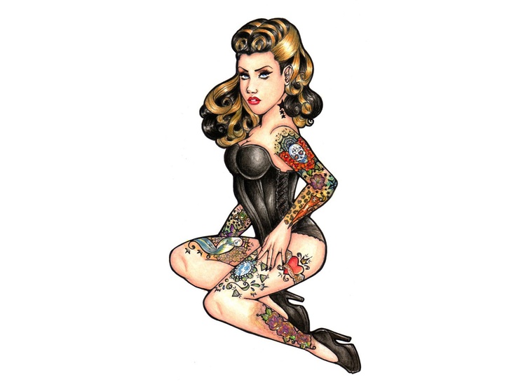 Pin Up girl with tattoos Wallpaper | A Tattooed Fool! | Pinterest ...