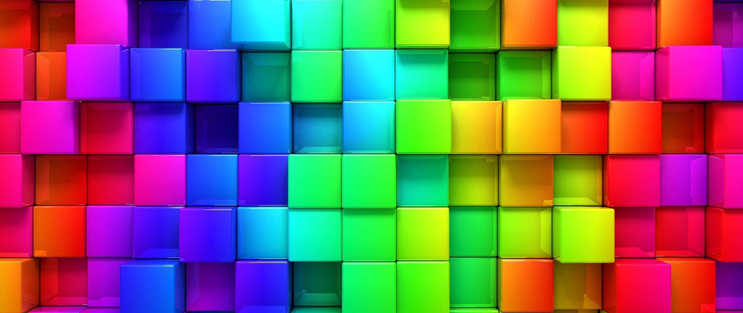 Download Wallpaper 2560x1080 Blocks, Rainbow, 3d graphics
