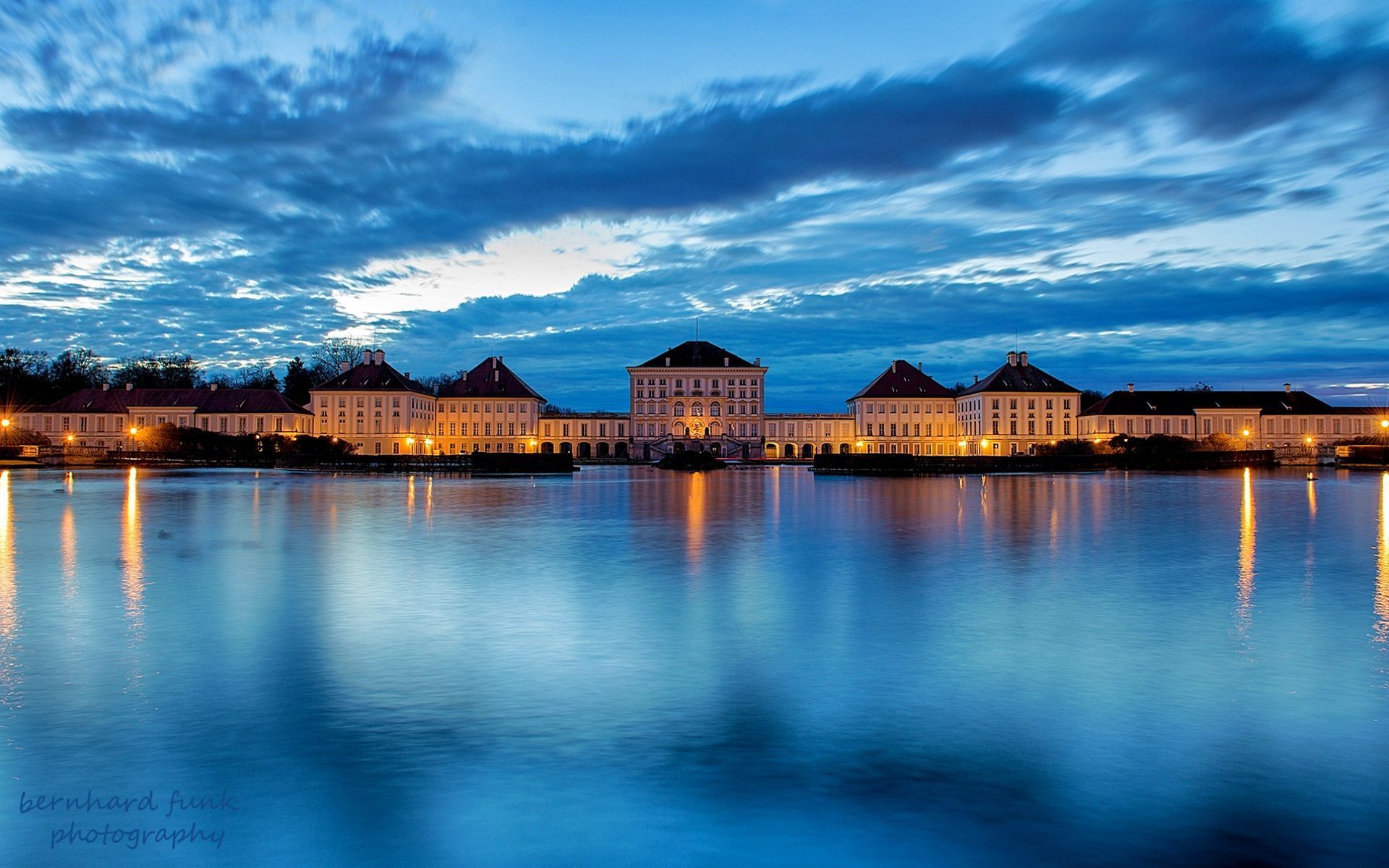 Germany, Bavaria, Munich, city, river, castle, blue, night ...